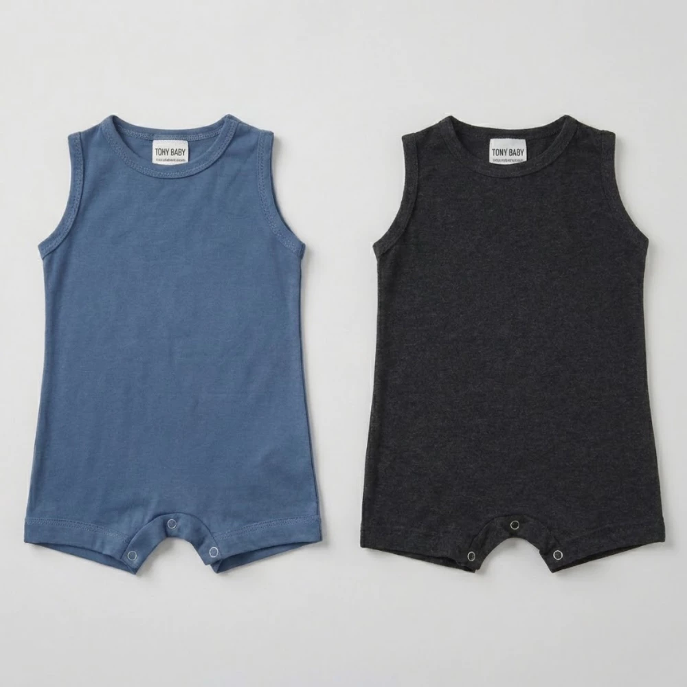Kit 2 Macaquinhos Bebê Regata Algodão Premium Verão Cores Sortidas Minimalista Roupa Menino Promoção