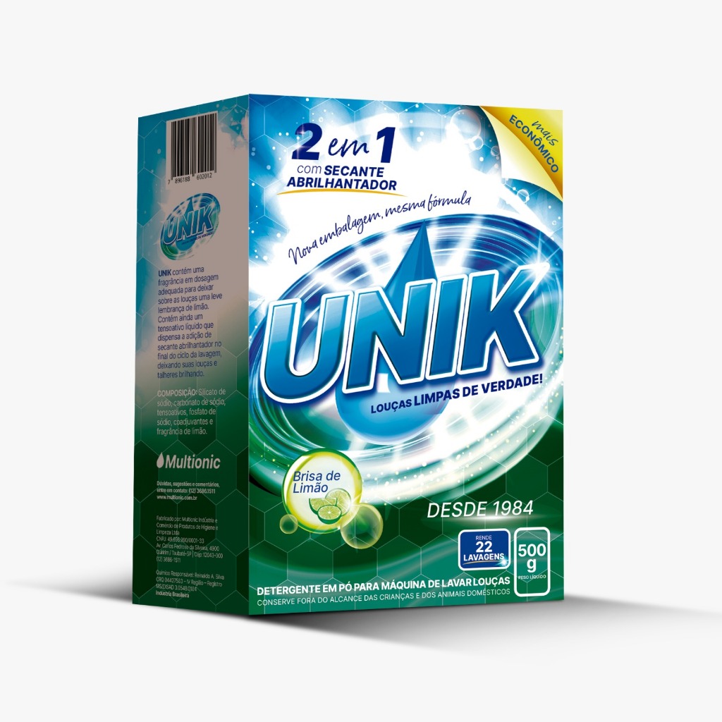 Imagem Detergente Para Lava-louças Unik Secante e Abrilhantador Brisa De Limão Em Pó Limão Em Caixa 500g Kg