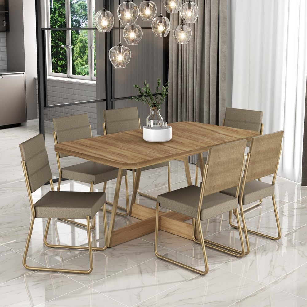 Conjunto Sala de Jantar 6 Cadeiras Charlotte Carraro Carvalho Dourado em Oferta na Shopee