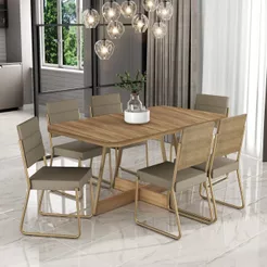 Conjunto Sala de Jantar 6 Cadeiras Charlotte Carraro Carvalho Dourado
