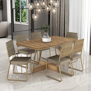 Conjunto Sala de Jantar 6 Cadeiras Charlotte Carraro Carvalho Dourado em Oferta na Shopee