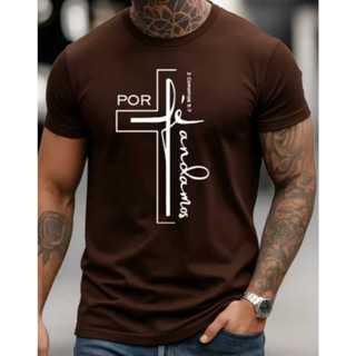 Camisa Camiseta Masculina Por Fé Andamos Algodão Malha 30.1 em Oferta na Shopee