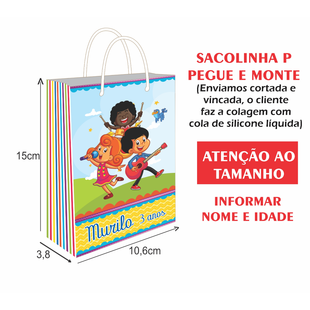 Sacolinha P 3 PALAVRINHAS - sacolinha surpresa - festa de aniversário - Lembrancinha de festa PEGUE E MONTE