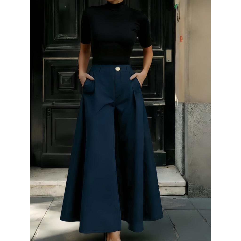 Calça Pantalona Feminina De Cor Sólida Com Bolso, Adequada Para Uso Diário, Volta Às Aulas, Festa, Aeroporto,P M G em Oferta na Shopee