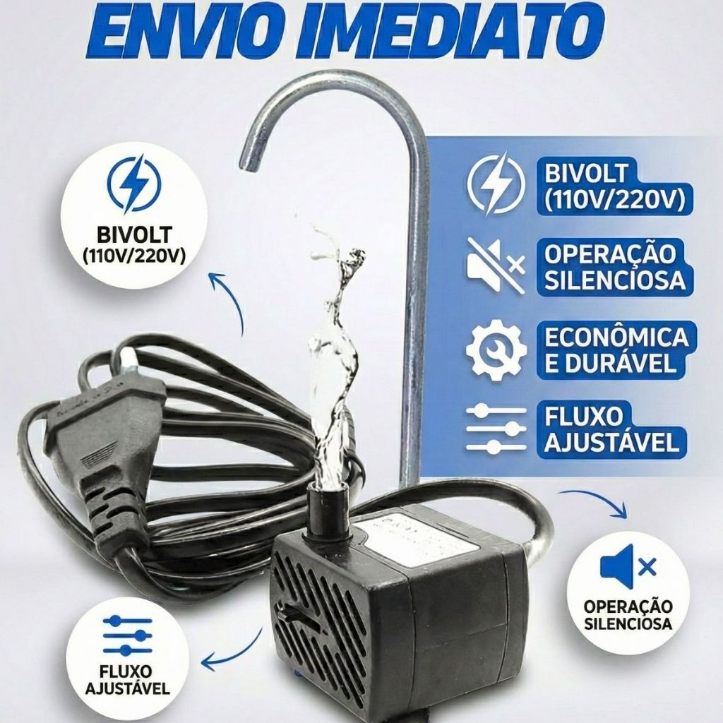 Kit  Bomba Para Aquários Submersa + Caninho Fontes Gatos Bebedouros Bombinha fonte de água