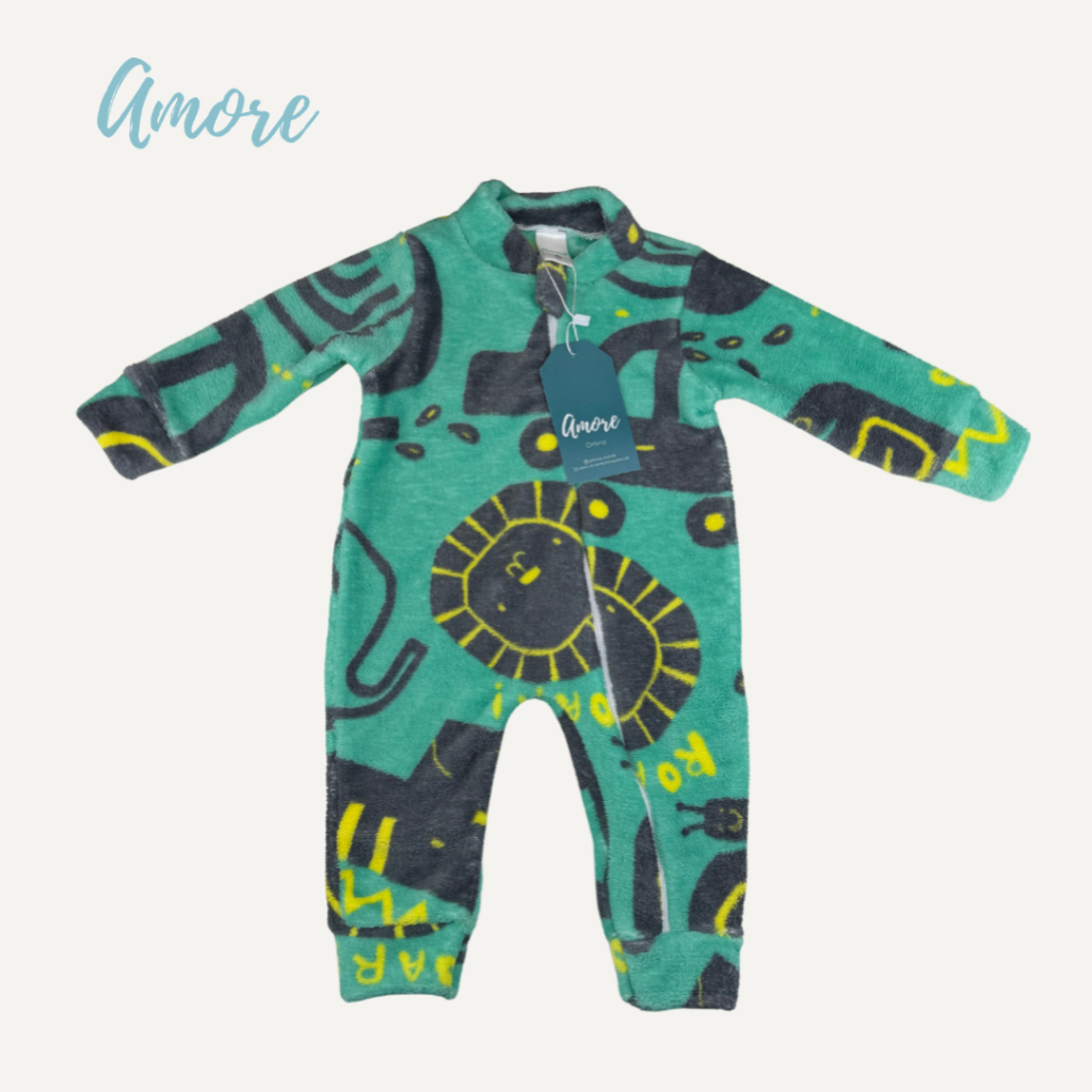 Macacão Bebê Amore Fleece com zíper Leão em Oferta na Shopee