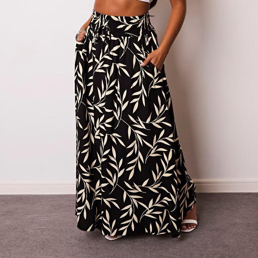 Saia Longa Viscolinho Estampada Forrada Cintura alta com Bolso Fendas Laterais em Oferta na Shopee