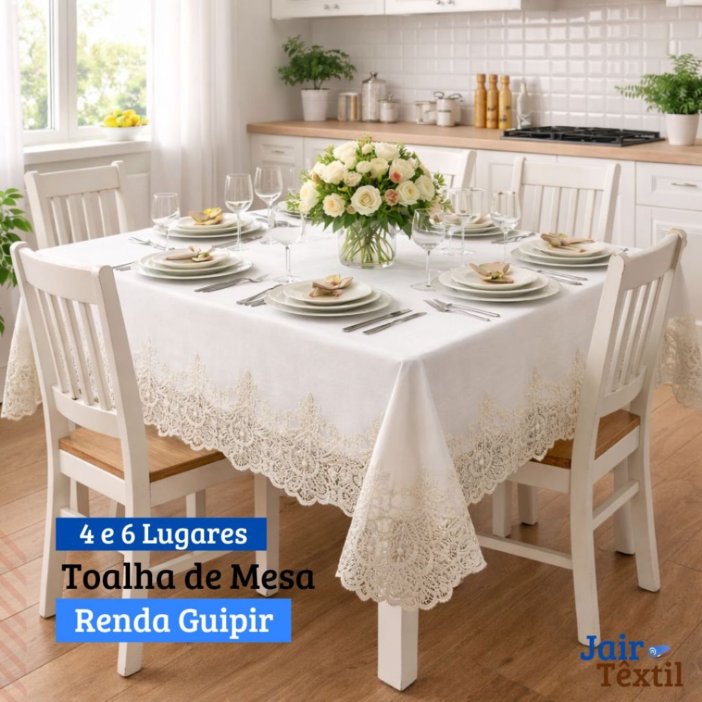 Toalha de Mesa Renda Guipir Retangular 4 e 6 Lugares Várias Cores em Oferta na Shopee