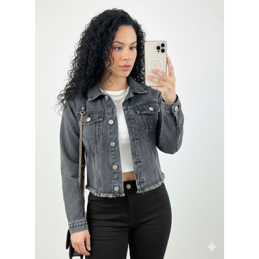 Jaqueta Jeans  Feminina Casaco Jaquetinha Cropped Manga Longa Original