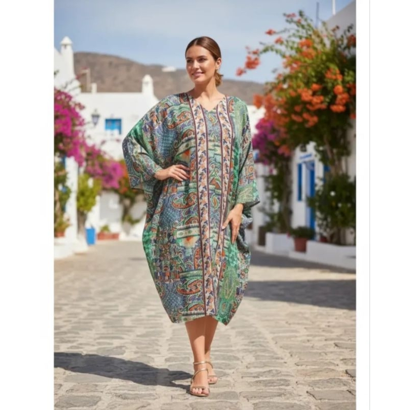 Vestido indiano poncho plus size em seda