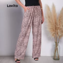 Lovito Calça Estilo Pijama Feminina Reta Elástico na Cintura Animal Print PTB313BRL342