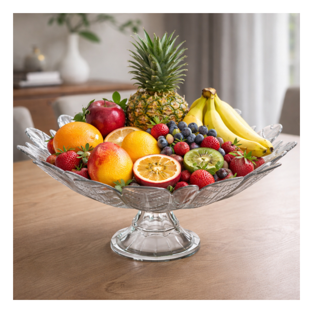 Fruteira Saladeira Centro De Mesa De Vidro Com Pé Folhas Sustentável Decoração Fruteira Para Sala