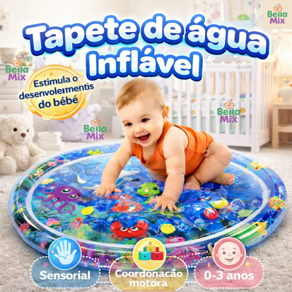 Tapete de Água Inflável Sensorial Divertido Educativo Coordenação Motora Desenvolvimento Sensorial