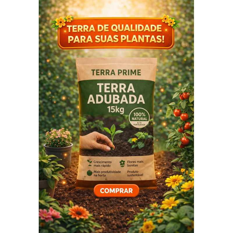 Terra Adubada 15kg – Solo Rico em Nutrientes para Crescimento Rápido e Saudável em Oferta na Shopee