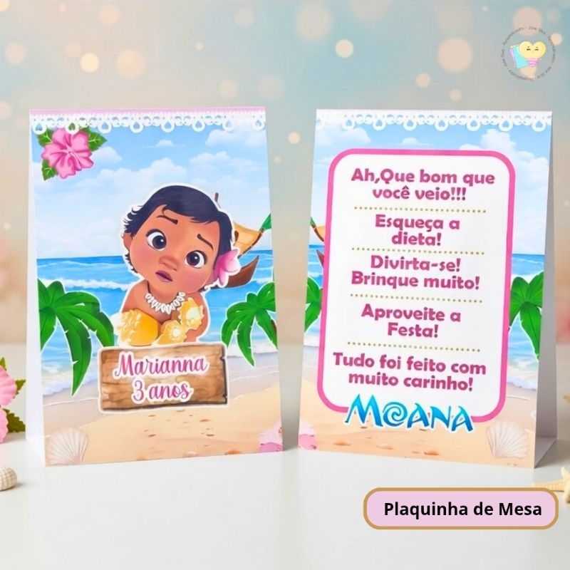 Kit Plaquinha de Agradecimento Moana Baby 1 | Centro de Mesa | Personalizados | Lembrancinha | Festa | Decoração