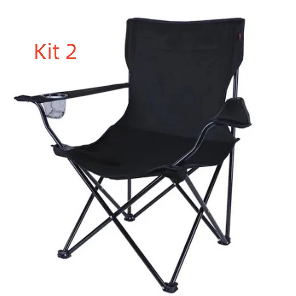 Cadeira Portátil Dobrável Kit 2 ou Kit 3 Pesca Camping Praia Encosto 130kg