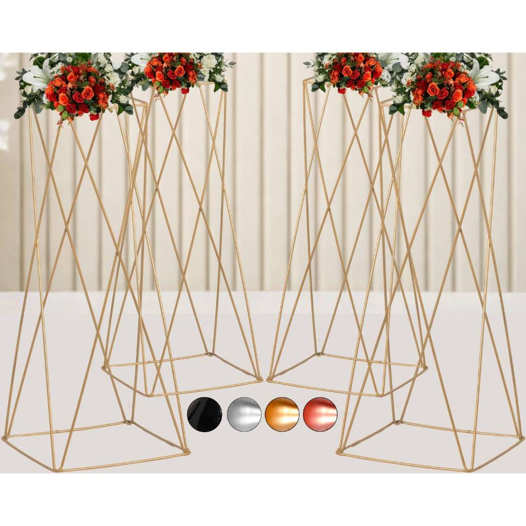 4 Porta arranjo Vaso Dourado Coluna Quadrado Armação Decoração de Festa Alto 80cm