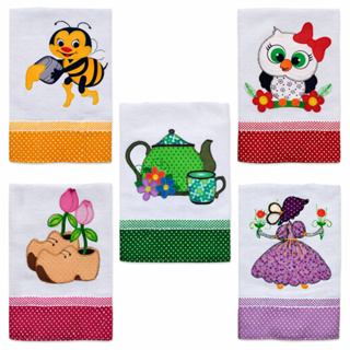 Kit Pano de Prato Bordado com Bainha 5 peças Lançamento em Oferta na Shopee