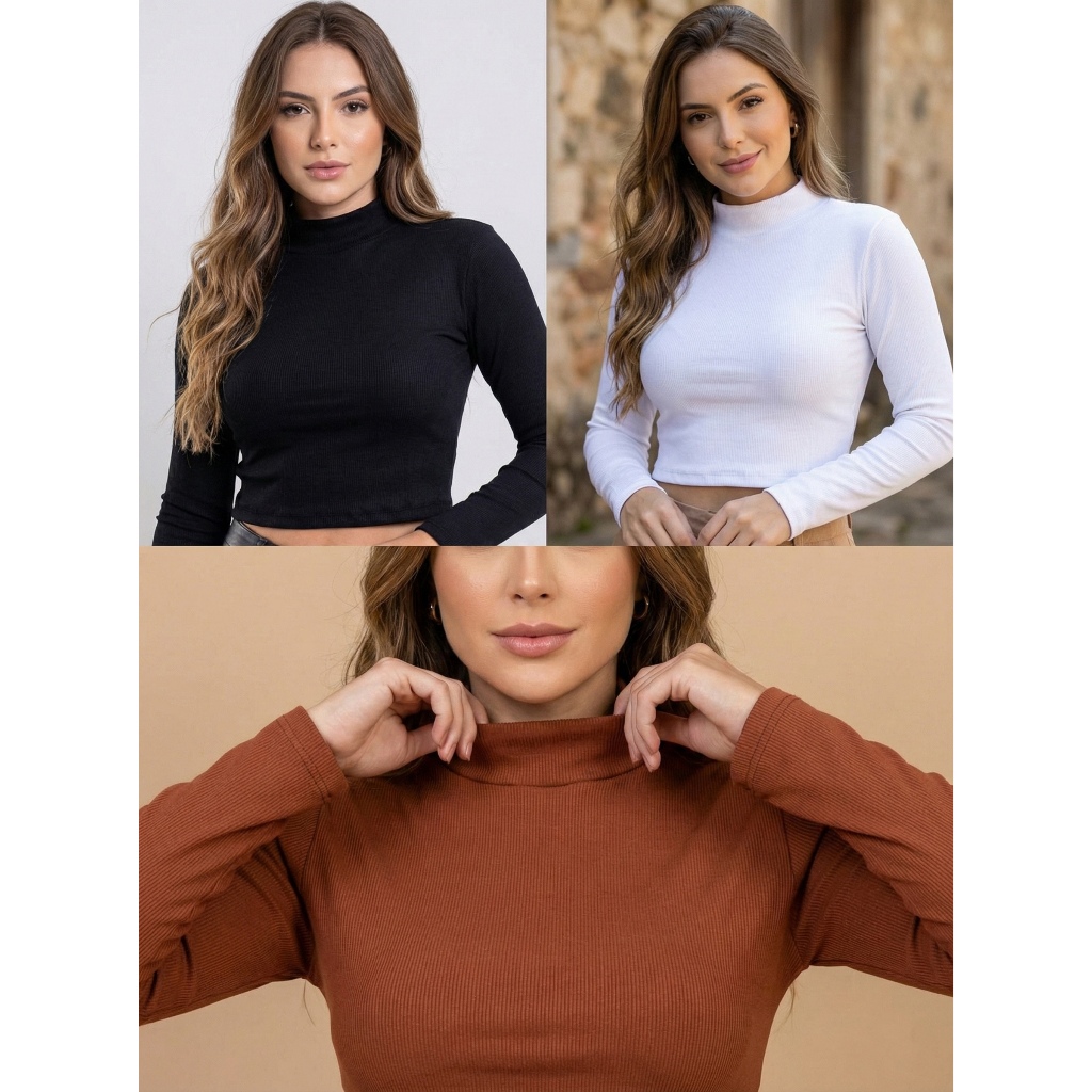 Blusa Feminina Manga Longa Canelada Ribana Gola Alta com Conforto e Estilo - Segunda Pele