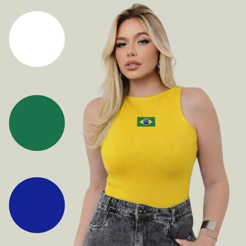 Regata Blusa Feminina Malha Suplex Copa Brasil Uniforme Seleção Basica Confortavel DTF em Oferta na Shopee