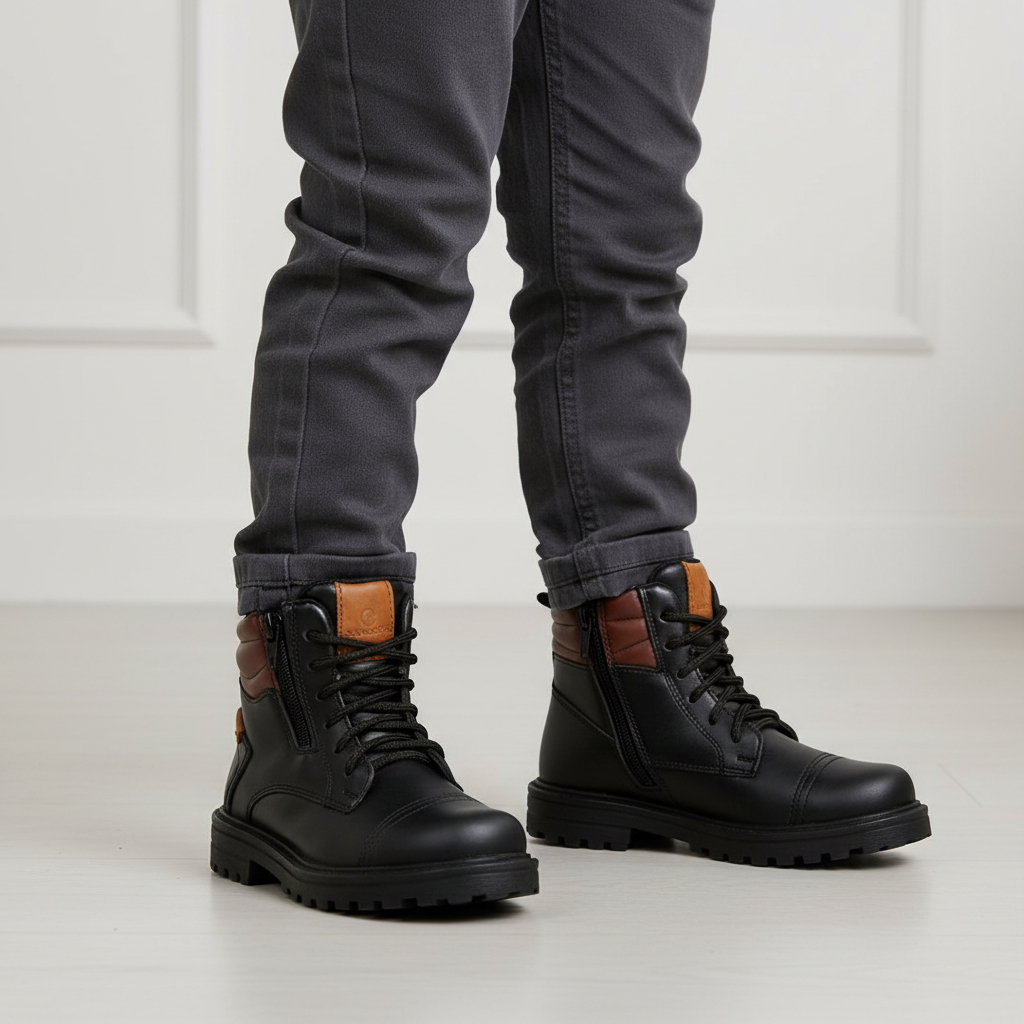 Coturno Infantil Masculino Cano Médio Acolchoado Zíper Lateral