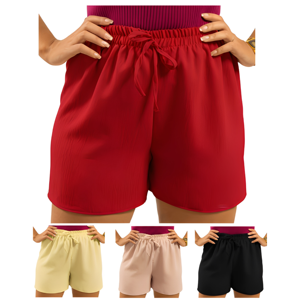 Short Feminino Básico Duna Confortável Verão Fresco Soltinho Cores Lisas em Oferta na Shopee