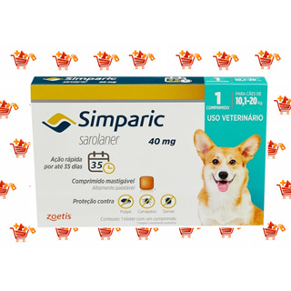 Simparic 40 mg Antipulgas e Carrapatos – Cães de 10,1 a 20 kg em Oferta na Shopee