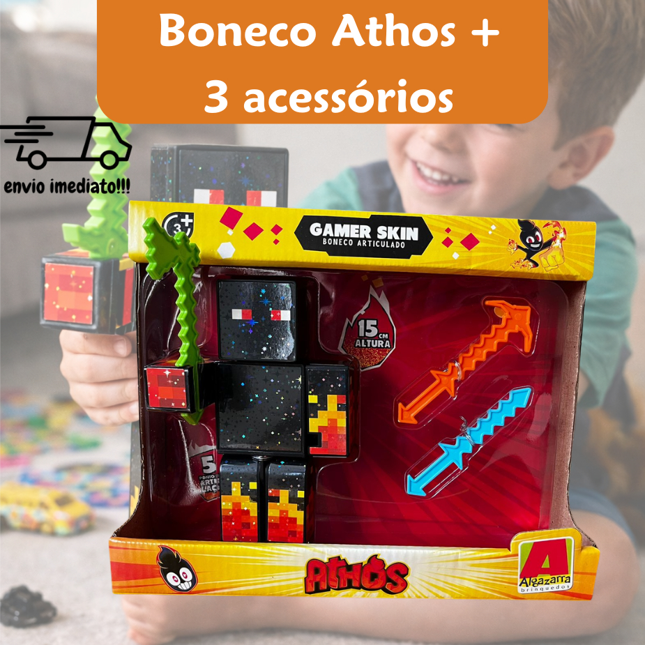 Boneco Athos Gamer 15cm Youtubers Gamer Skin Com Acessórios - Algazarra