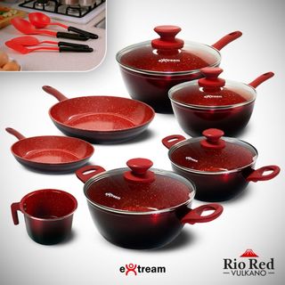 Jogo de Panelas Revestimento Ceramica Indução 11 peças Extream Rio Red Vulkano