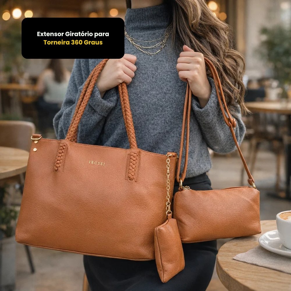 Kit 3 Bolsas Femininas Grande Média Transversal Necessaire Estilo Tote Alça Trançada Várias Cores