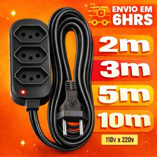 Extensão Elétrica 2, 3, 5, 10 (METROS) Bivolt - Tomadas Tripolares Preta em Oferta na Shopee