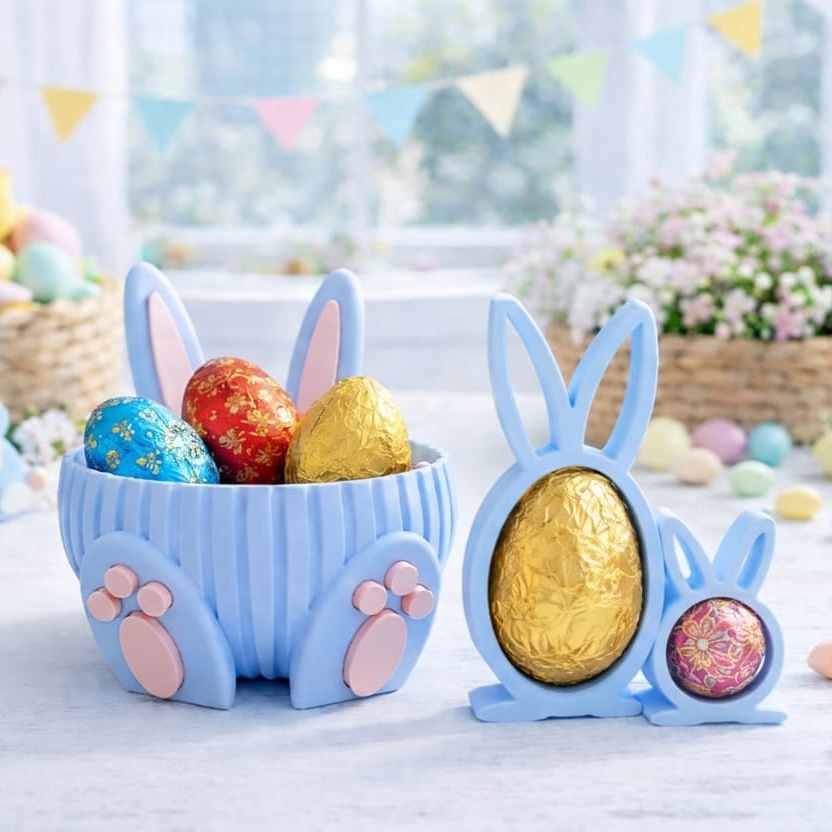 Cesta Coelho da Páscoa, Porta Ovos Chocolates, Decoração Kit Luxo Personalizado Brinde Infantil
