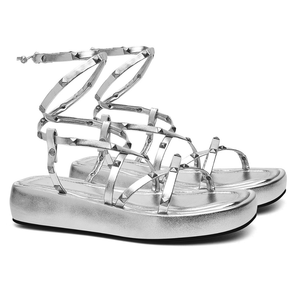 Sandália Feminina Papete Flatform Gladiadora Spike Blogueira