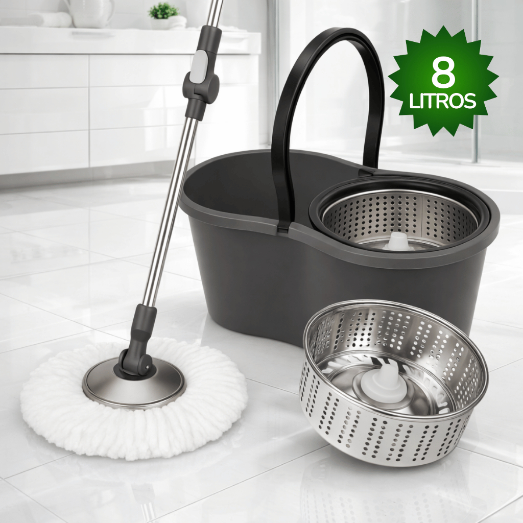 Mop Com Centrifuga Inox Com Refil de Microfibra e Cabo em Inox 8 Litros Mopi em Oferta na Shopee