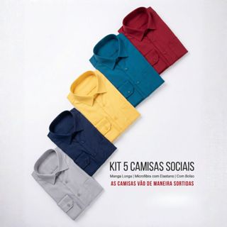 Kit 5 Camisa Social Masculina Manga Longa Sortidas Promoção Blusa Social Cores Sortidas Camiseta Social Aleatórias em Oferta na Shopee