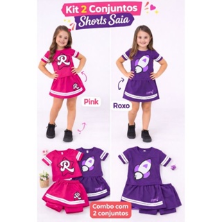 Kit 2 Conjuntos Juvenil Emilly Vick Cropped e Shorts saia Visconlycra Menina 4 ao 16 (Pink & Roxo) em Oferta na Shopee