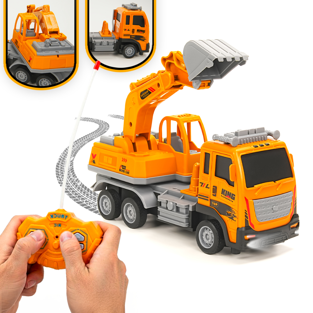 Caminhão Retroescavadeira Controle Remoto Led Escala 1:16 Brinquedo Construção Infantil