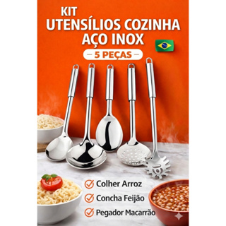 Kit Utensilios Para Cozinha 5 Pecas Aco Inox em Oferta na Shopee