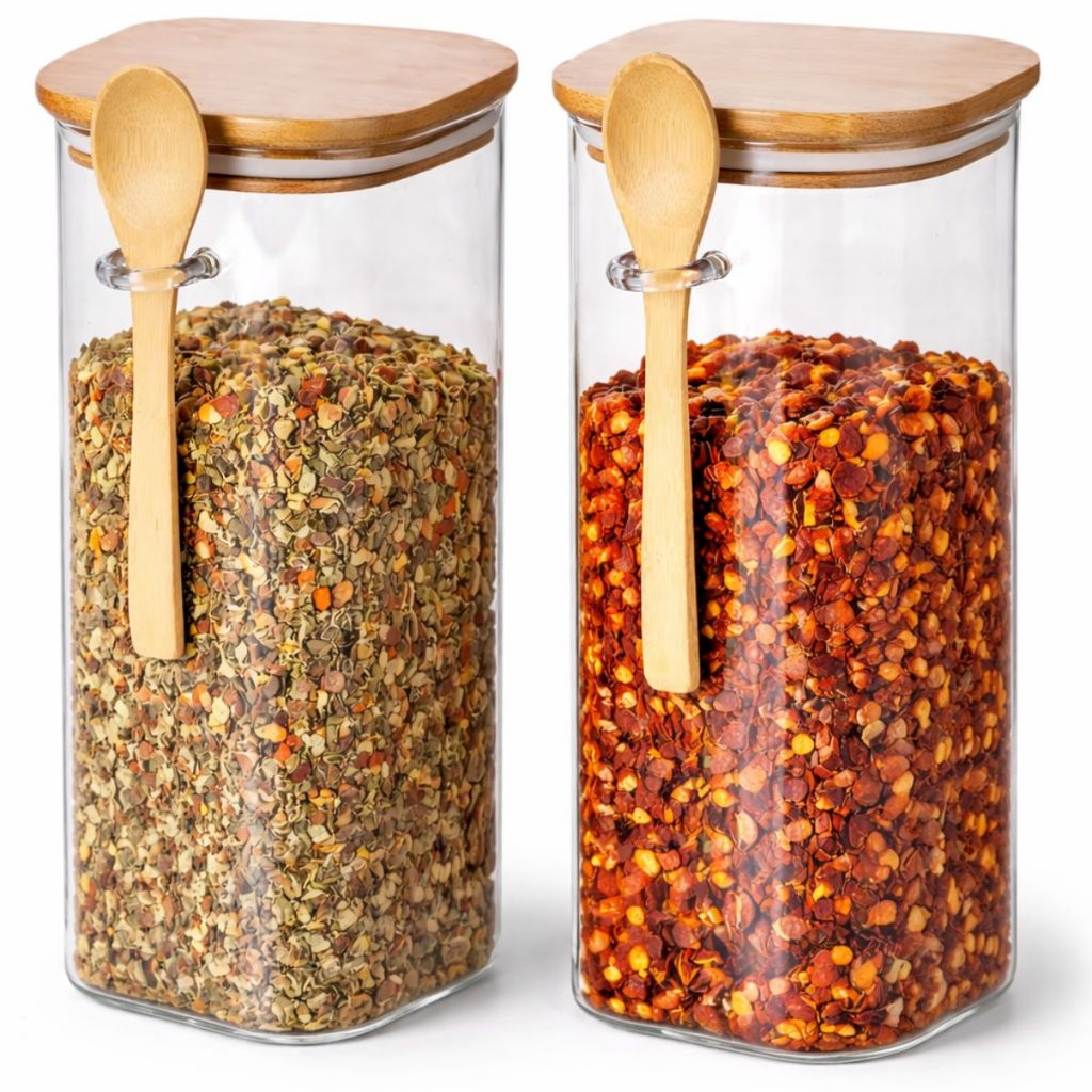 Potes de Vidro De 1 Litro com Tampa E colher de Bambu Hermética