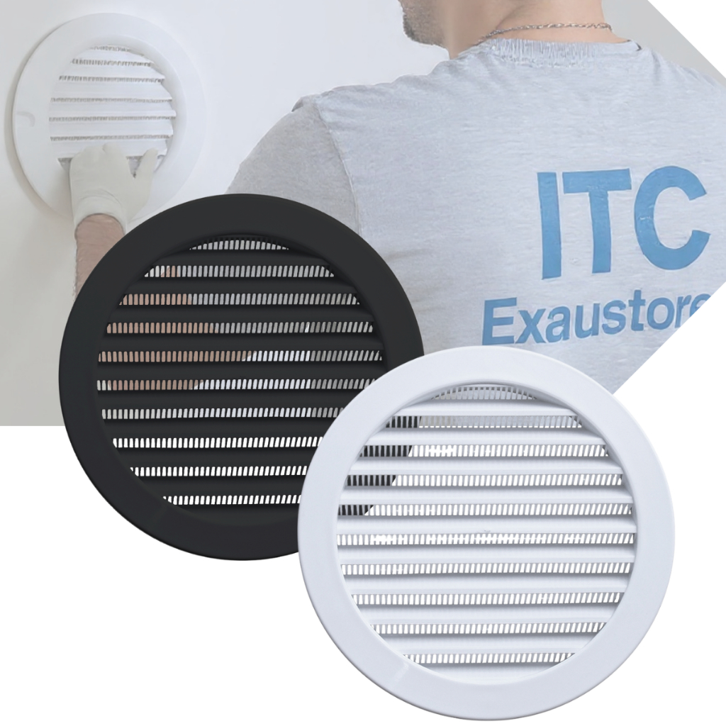 Grade ITC Grelha De Ventilação Plástica 200mm Preta Branca Com Tela 20cm
