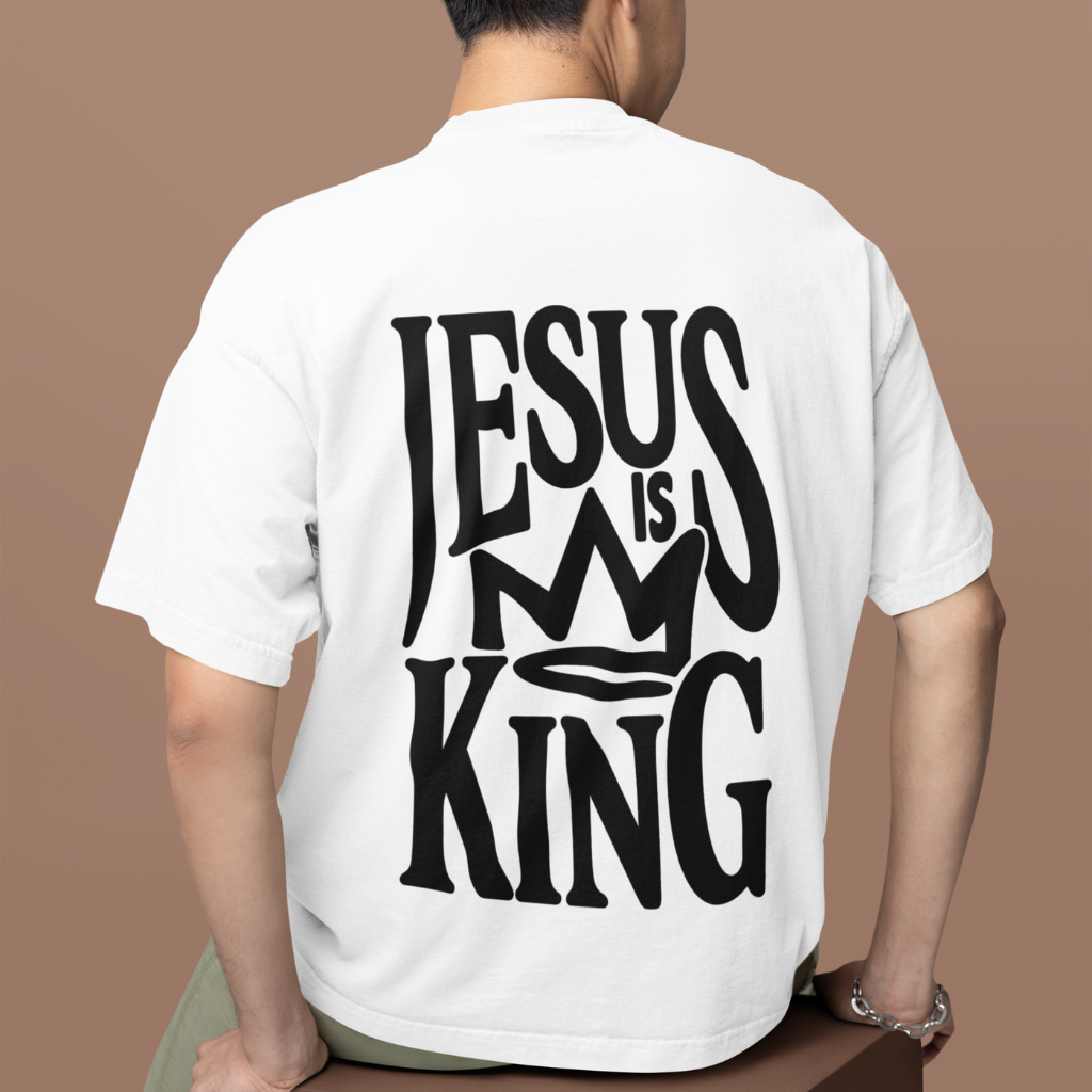 Camiseta Oversized Religiosa UnIssex Estampada Jesus My King Cristã Evangélica  Blusa Gospel 100% Algodão