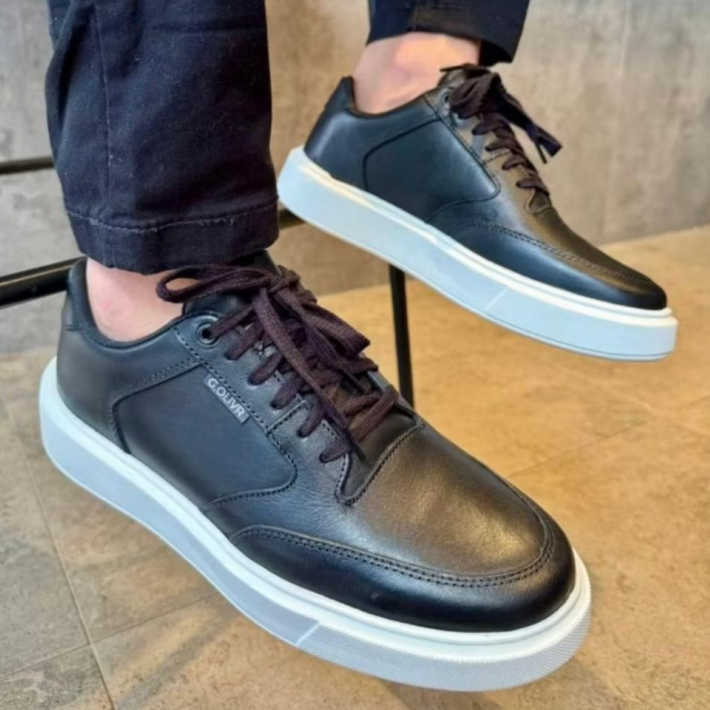 Sapato Couro Legítimo Masculino Preto Moda Casual Tênis Confortável Macio Sapatênis Sola Leve Social