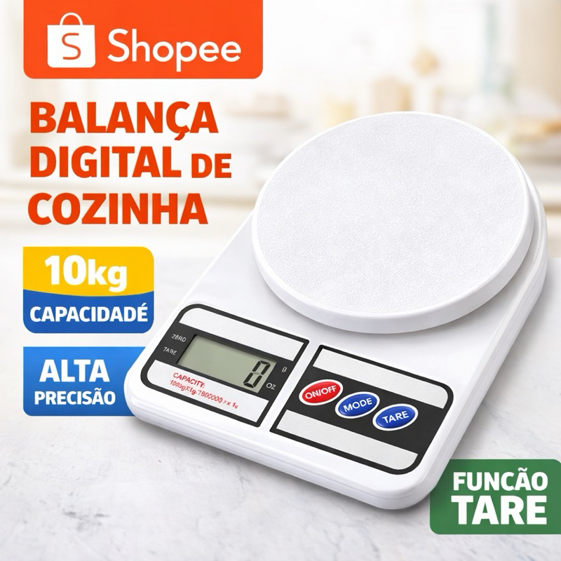 Balança Digital 10KG Alta Precisão LCD Função Tare Culinária