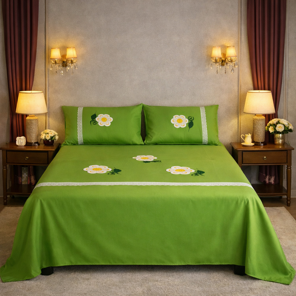 Lençol Bordado Cama Comum com Fronhas em Oxford - Artesanal e Elegante — imagem 2 de 2