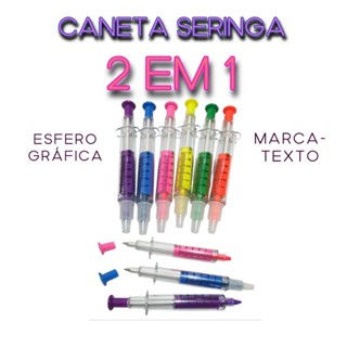 Caneta Seringa 2 em 1 Criativa | Caneta + Marca-Texto | Papelaria Fofa Diferente | 6 cores em Oferta na Shopee