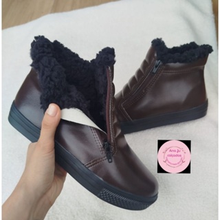 Bota feminina tenis sapato femenino forrado pelego lã tenis toda forrada adulto botinha cano curto em Oferta na Shopee