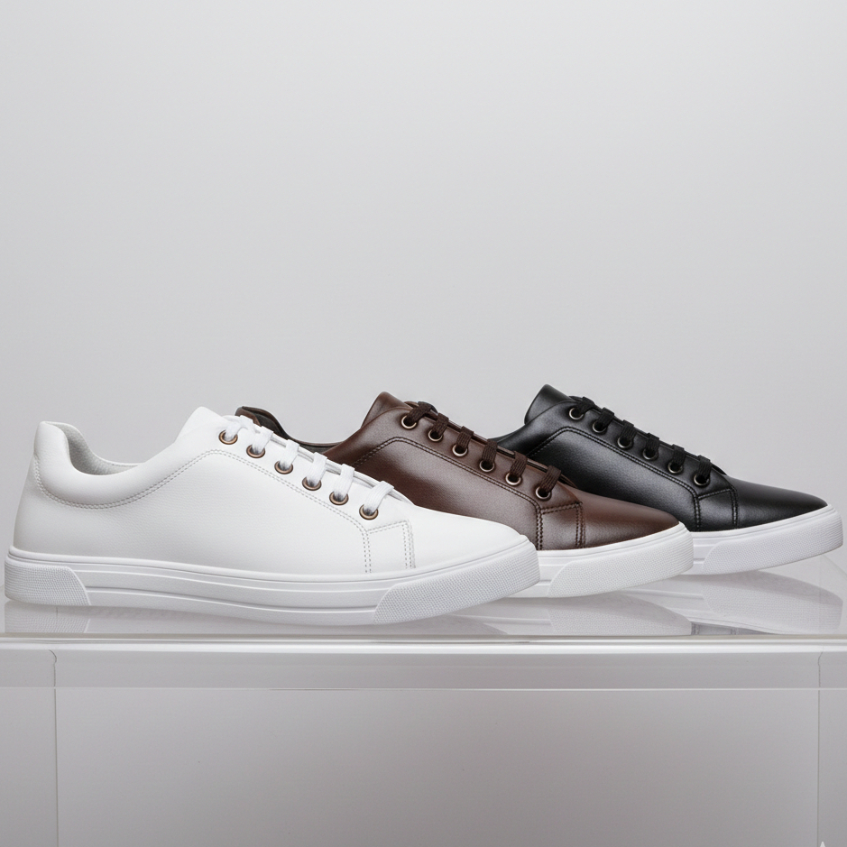 Kit 3 Pares Tênis Masculino Casual Confortável Trabalho Sapatenis Couro Festa Casamento Pai