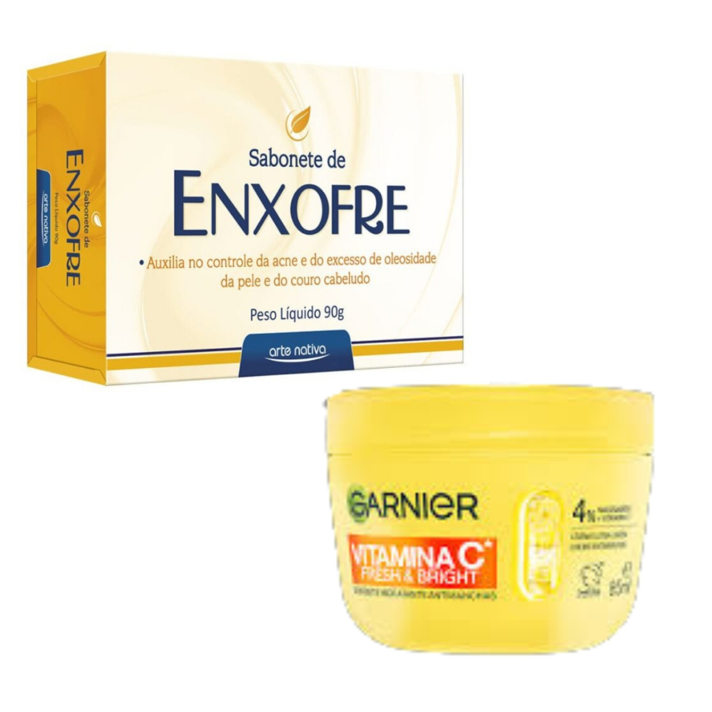 SABONETE DE ENXOFRE ANTI ACNE 90G ARTE NATIVA + CREME GARNIER VITAMINA C TOQUE SECO