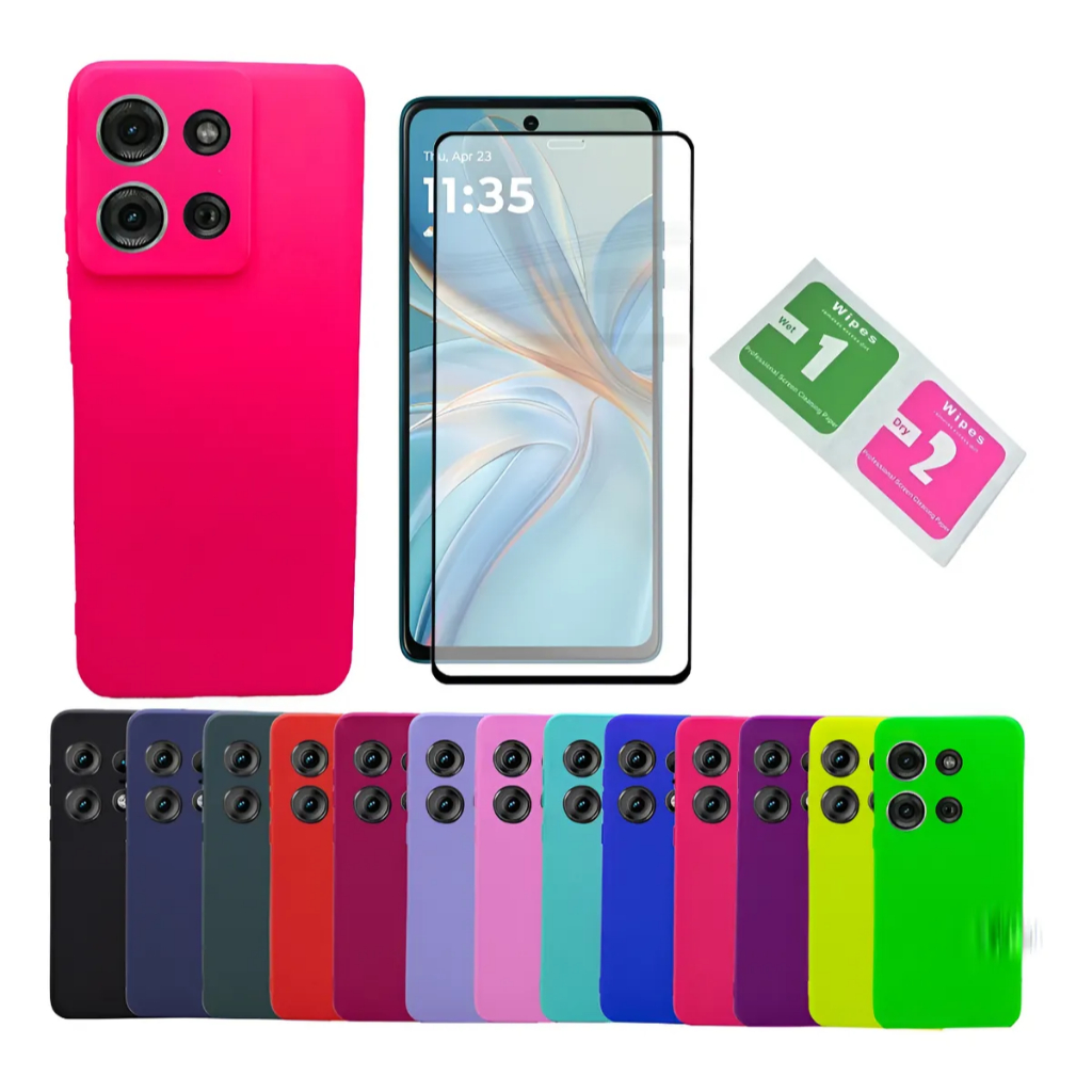 Kit 2X1 Motorola Moto G77 5G 2026 - Capa Silicone Colorida Veludo 3D+ Película Ceramica 9D Protetora em Oferta na Shopee