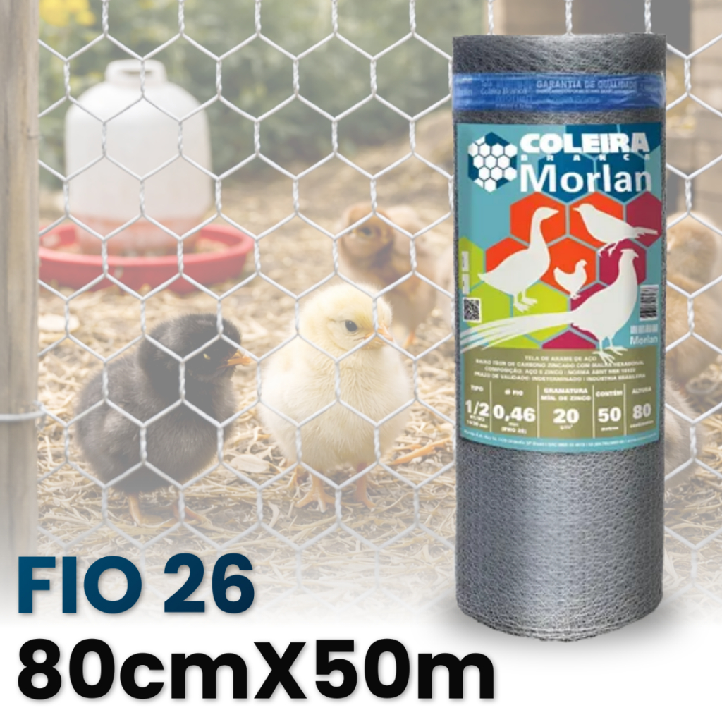 Tela Viveiro 1/2 80cm x 50m Fio 26 Morlan Galvanizada